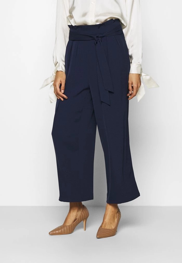 Pantalons ANNA FIELD Anna Field Wide Cropped Leg Trousers With Belt Bleu Marine Femme | SUI-0680537